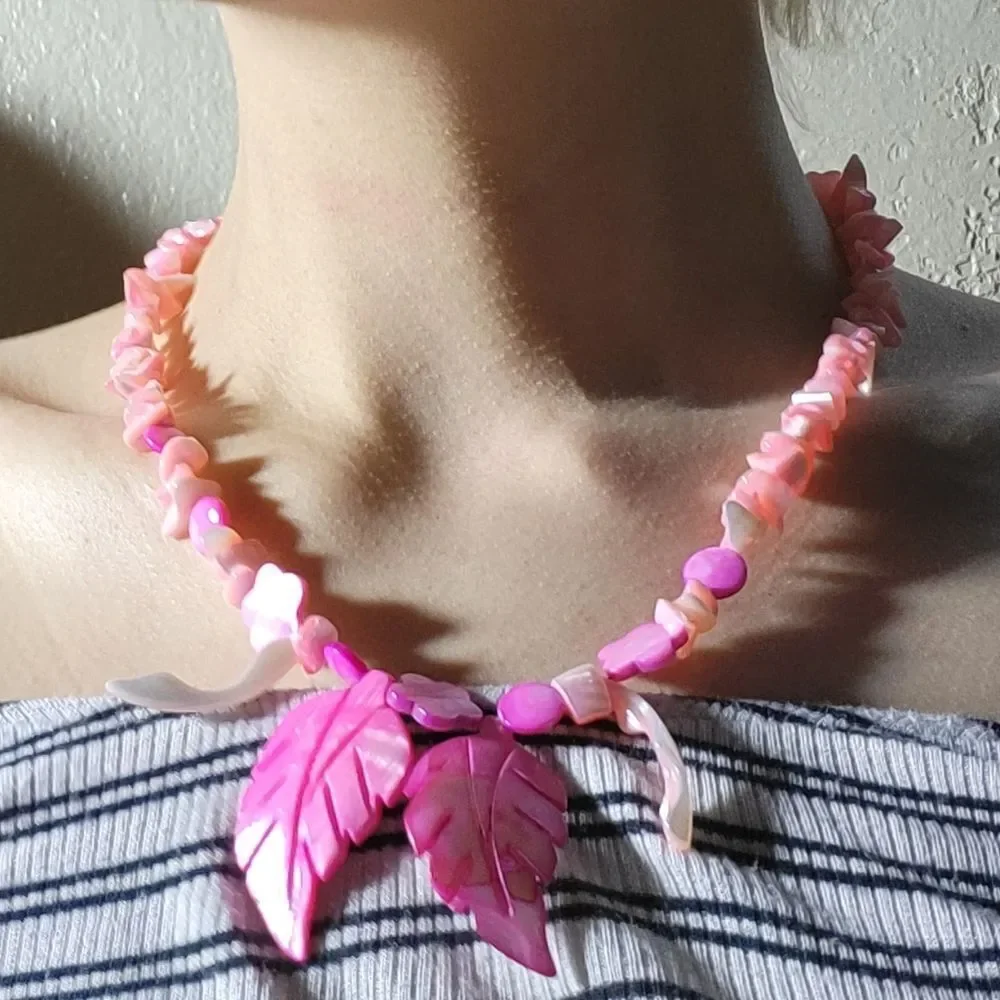 Vintage Pink Carved Shell Necklace